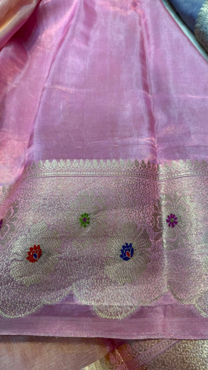 Pure Banarasi Katan Tissue Silk Mina Buta Zari Mina Border Saree