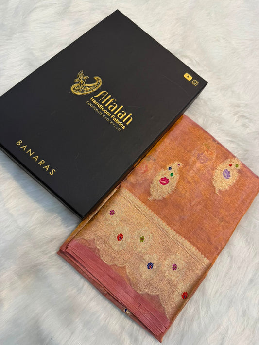 Pure Banarasi Katan Tissue Silk Mina Buta Zari Mina Border Saree