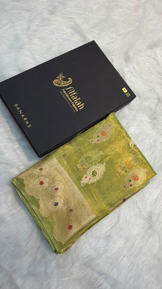Pure Banarasi Katan Tissue Silk Mina Buta Zari Mina Border Saree