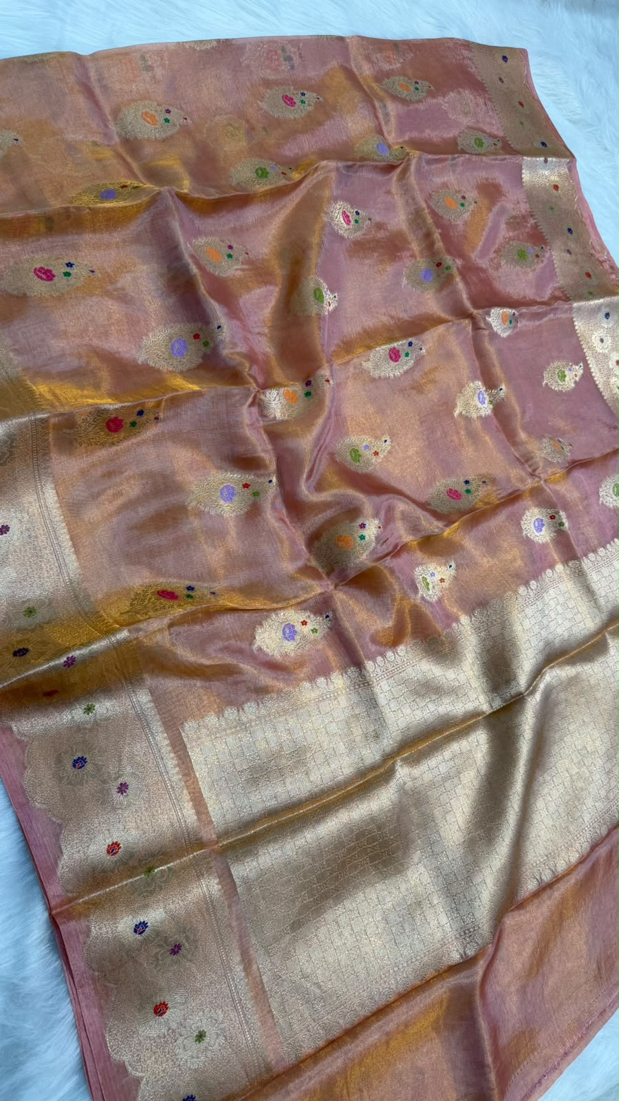 Pure Banarasi Katan Tissue Silk Mina Buta Zari Mina Border Saree