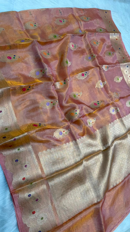 Pure Banarasi Katan Tissue Silk Mina Buta Zari Mina Border Saree