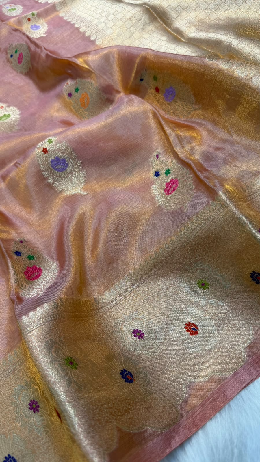 Pure Banarasi Katan Tissue Silk Mina Buta Zari Mina Border Saree