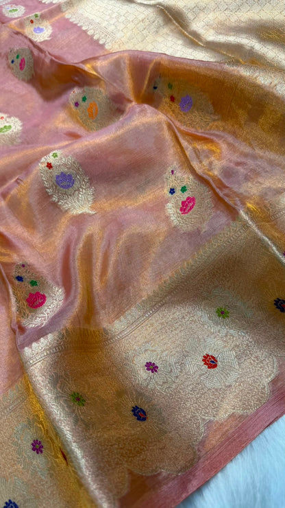 Pure Banarasi Katan Tissue Silk Mina Buta Zari Mina Border Saree