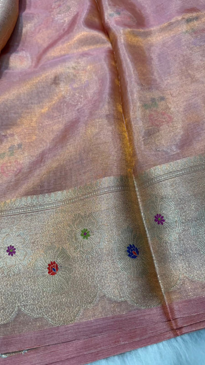 Pure Banarasi Katan Tissue Silk Mina Buta Zari Mina Border Saree