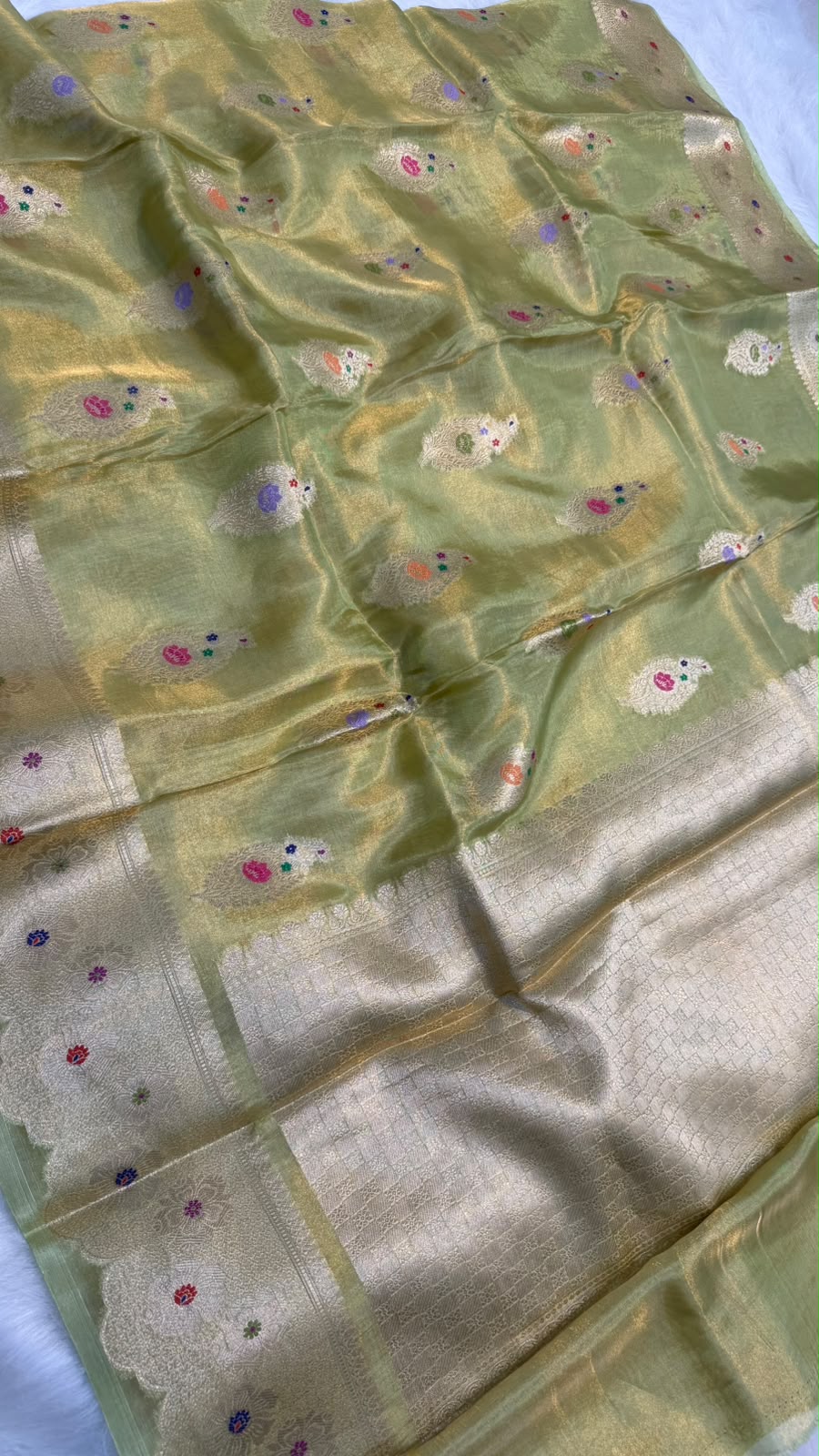 Pure Banarasi Katan Tissue Silk Mina Buta Zari Mina Border Saree