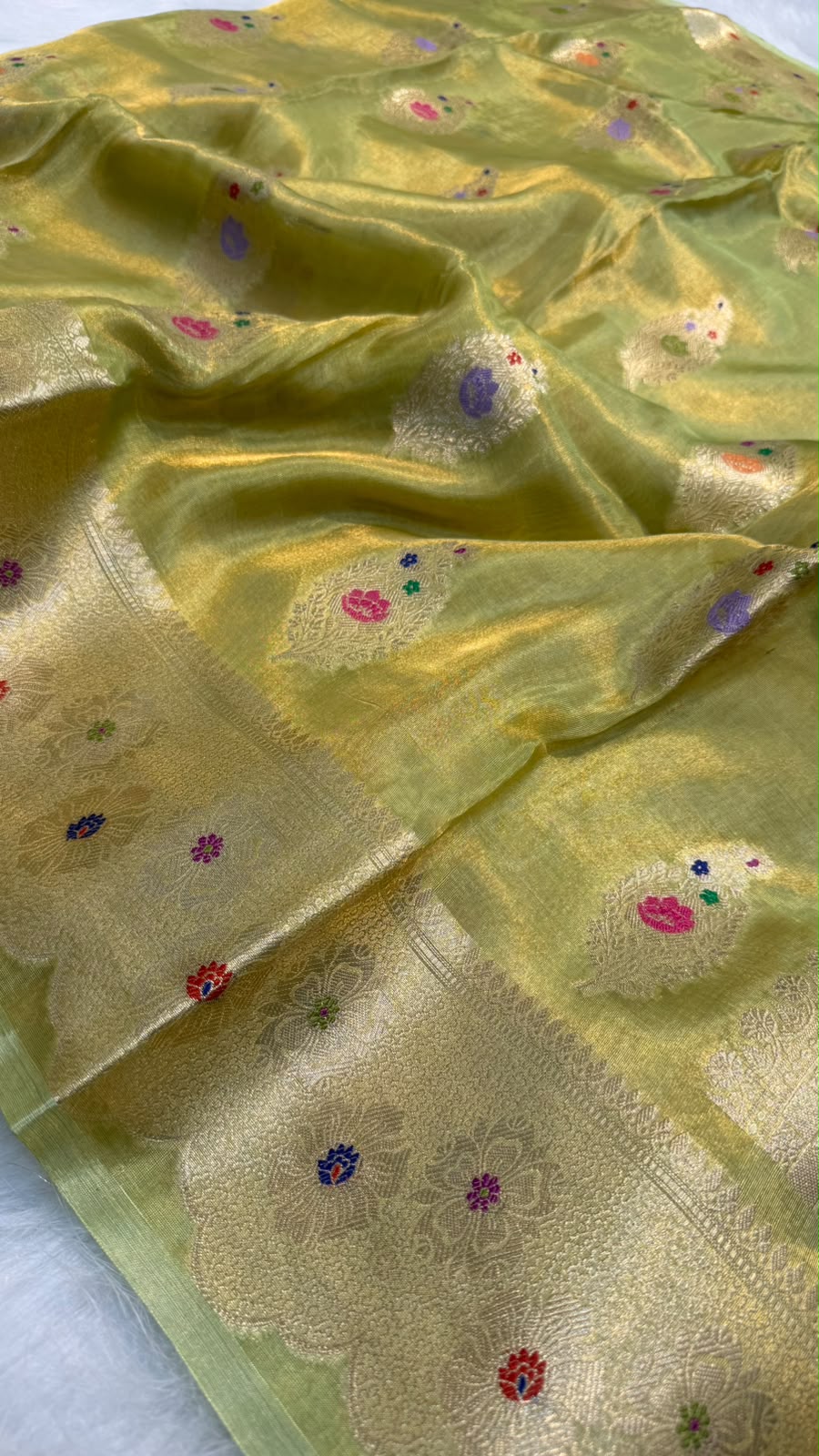 Pure Banarasi Katan Tissue Silk Mina Buta Zari Mina Border Saree