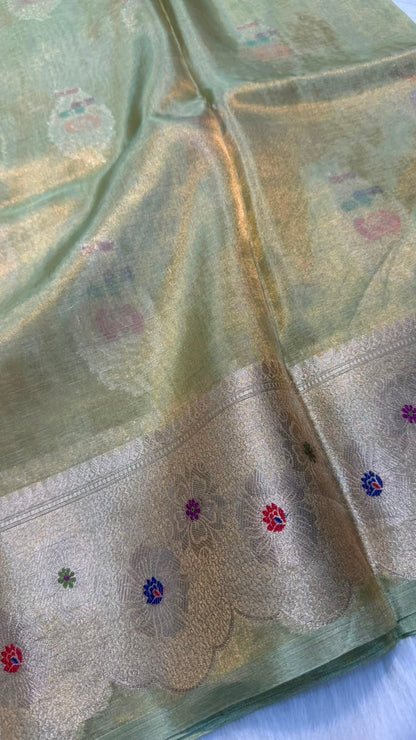 Pure Banarasi Katan Tissue Silk Mina Buta Zari Mina Border Saree