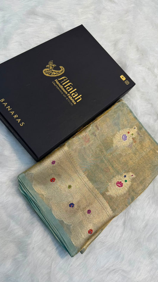 Pure Banarasi Katan Tissue Silk Mina Buta Zari Mina Border Saree