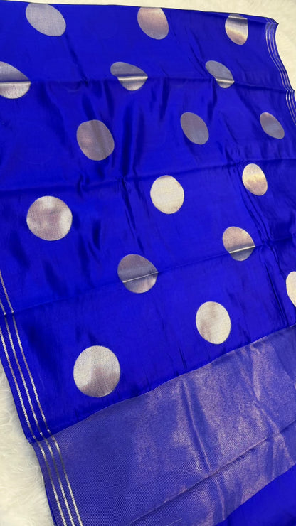 Handloom Pure Banarasi Dot Zari Buta Soft Silk Saree