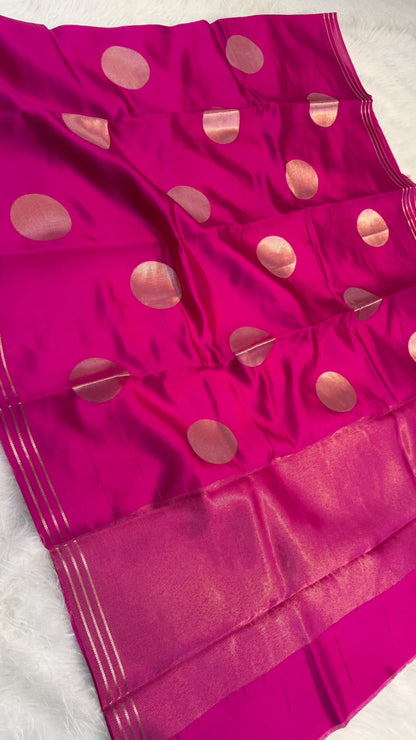 Handloom Pure Banarasi Dot Zari Buta Soft Silk Saree