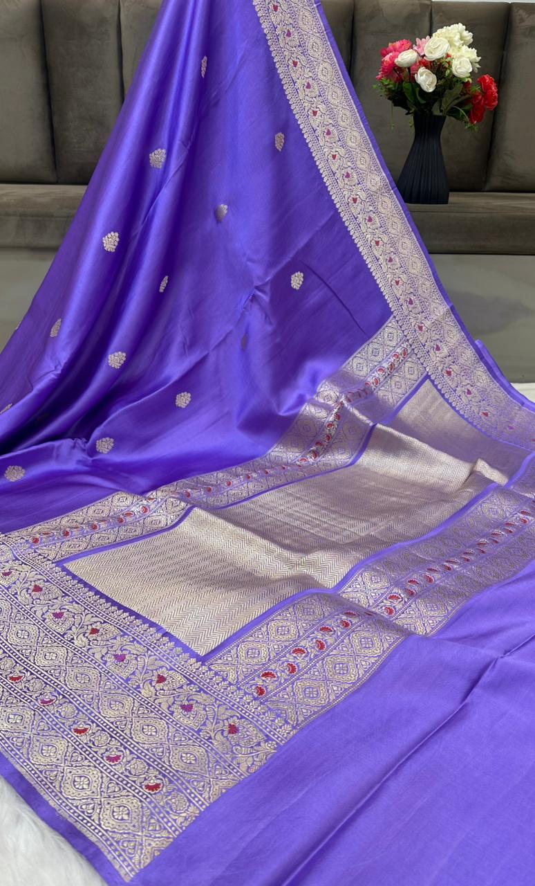 Pure Handloom Mashru Silk Skirt Mina Border Booti Banarasi Saree