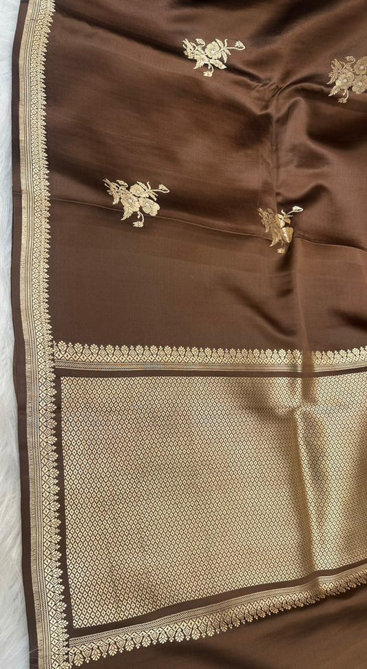 Pure Handloom Mashru Silk Zari Border Boota Banarasi Saree