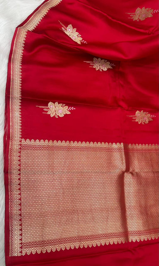 Pure Handloom Mashru Silk Zari Border Boota Banarasi Saree
