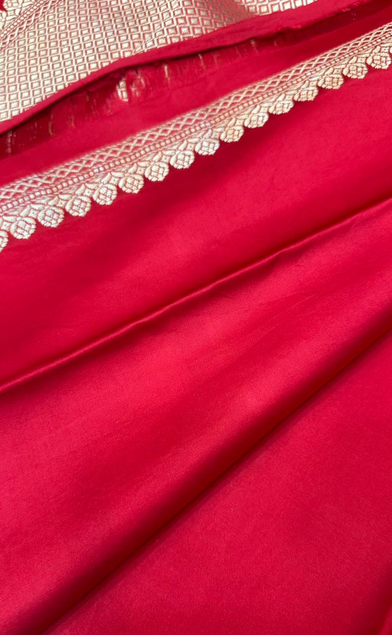 Pure Handloom Mashru Silk Zari Border Boota Banarasi Saree