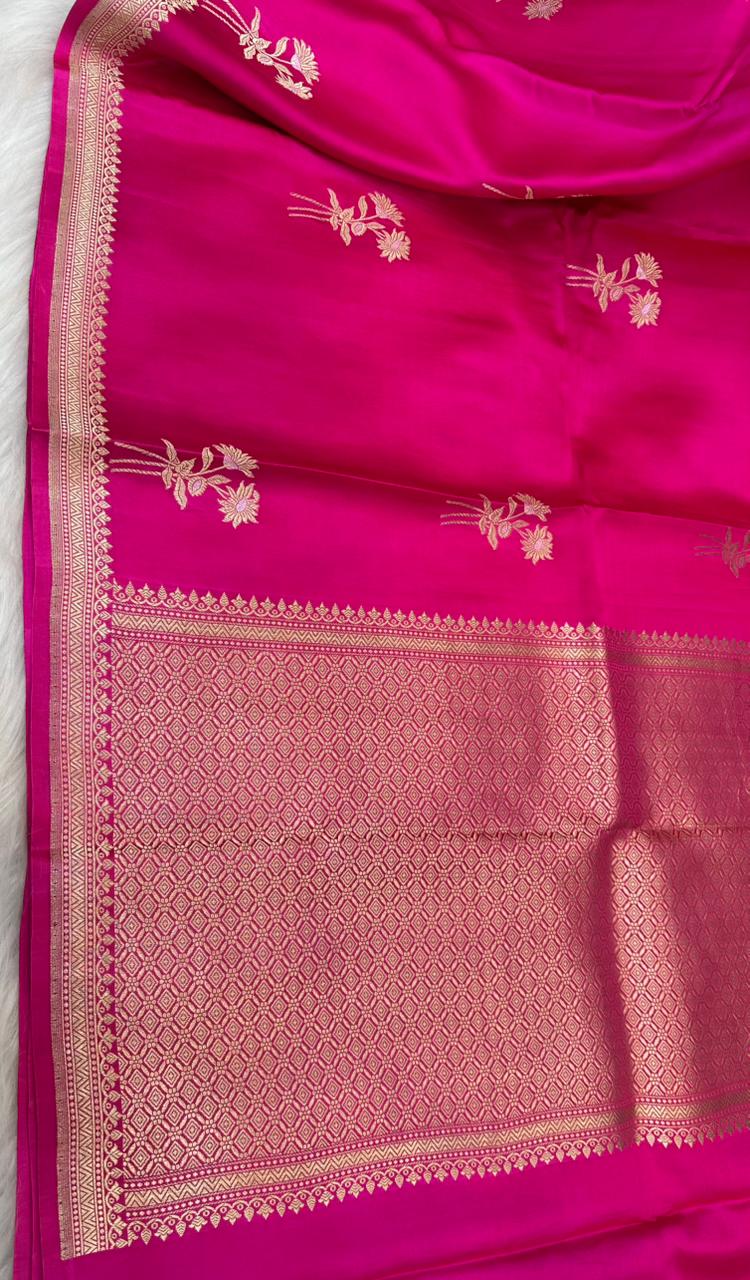 Pure Handloom Mashru Silk Zari Border Boota Banarasi Saree