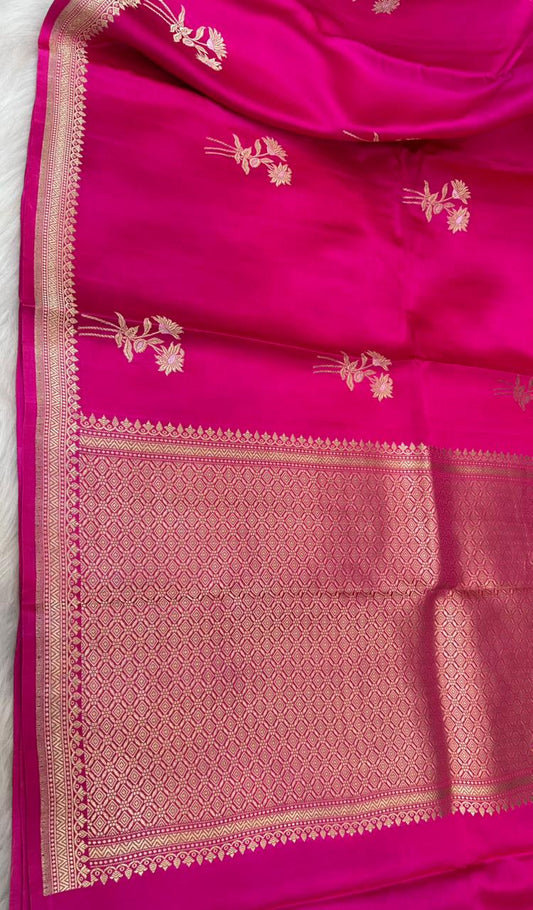 Pure Handloom Mashru Silk Zari Border Boota Banarasi Saree
