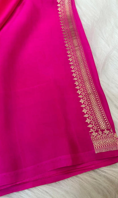 Pure Handloom Mashru Silk Zari Border Boota Banarasi Saree