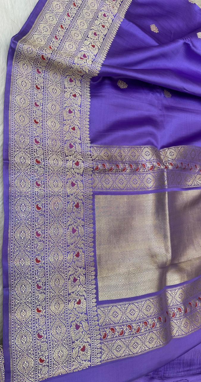 Pure Handloom Mashru Silk Skirt Mina Border Booti Banarasi Saree