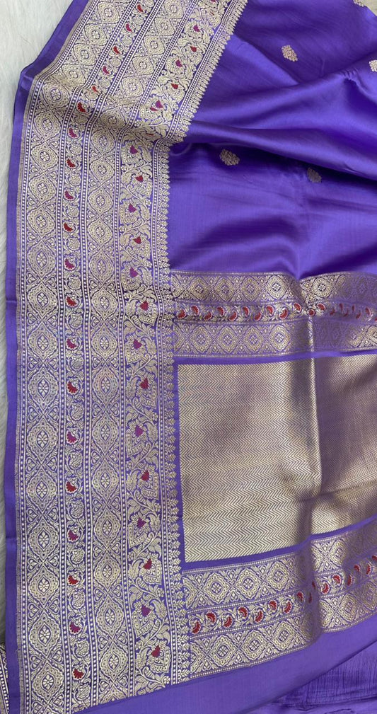 Pure Handloom Mashru Silk Skirt Mina Border Booti Banarasi Saree