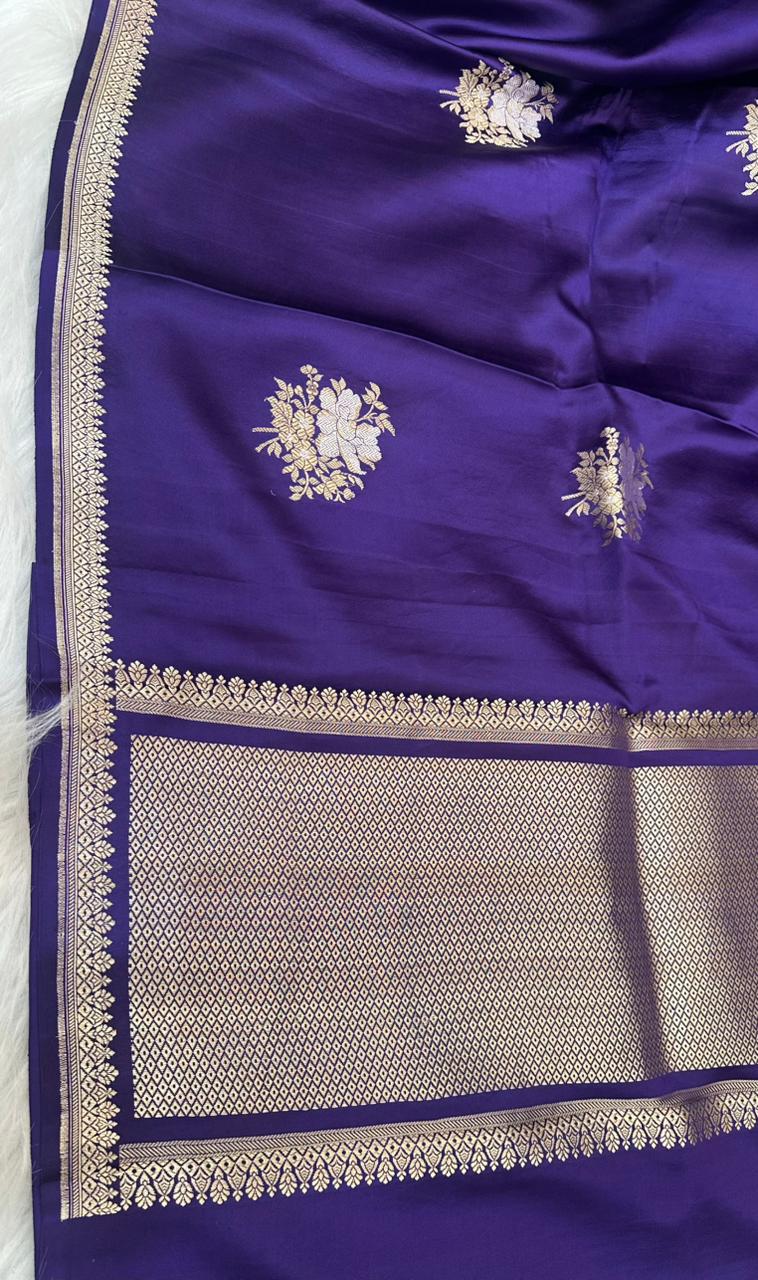 Pure Handloom Mashru Silk Zari Border Boota Banarasi Saree