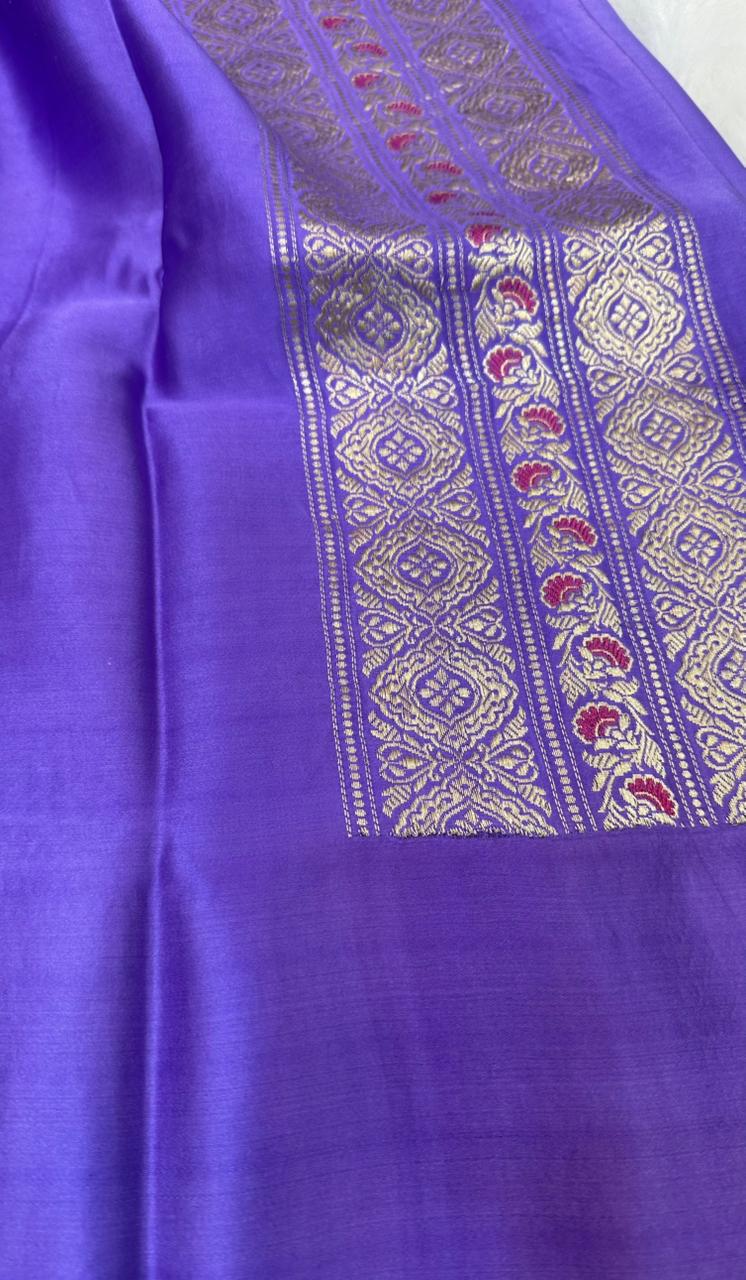 Pure Handloom Mashru Silk Skirt Mina Border Booti Banarasi Saree