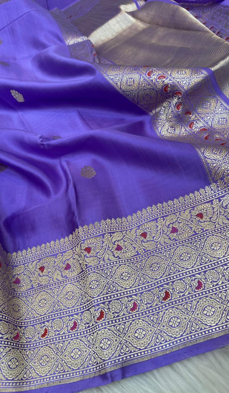 Pure Handloom Mashru Silk Skirt Mina Border Booti Banarasi Saree