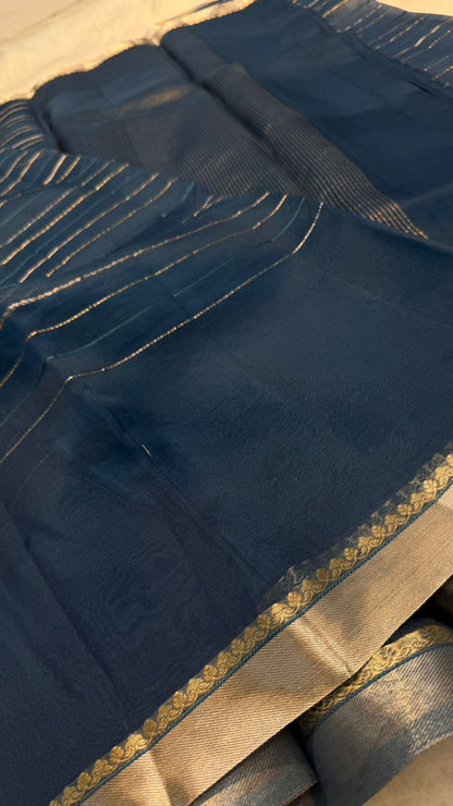 Pure Banarasi Soft Organza Silk Zari Lines Zari Border Saree
