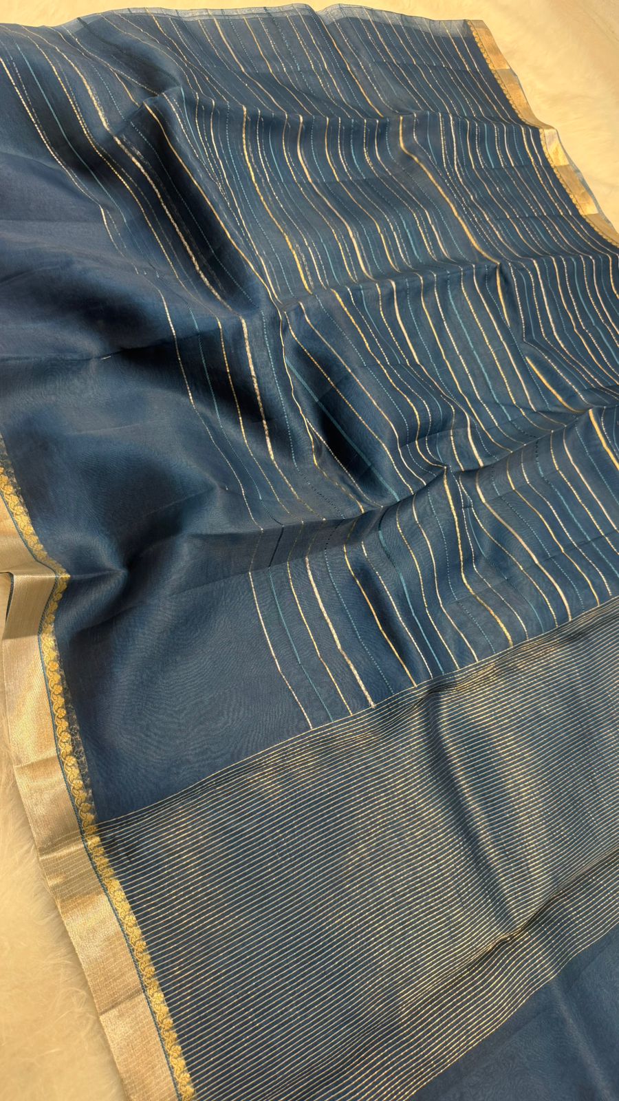 Pure Banarasi Soft Organza Silk Zari Lines Zari Border Saree