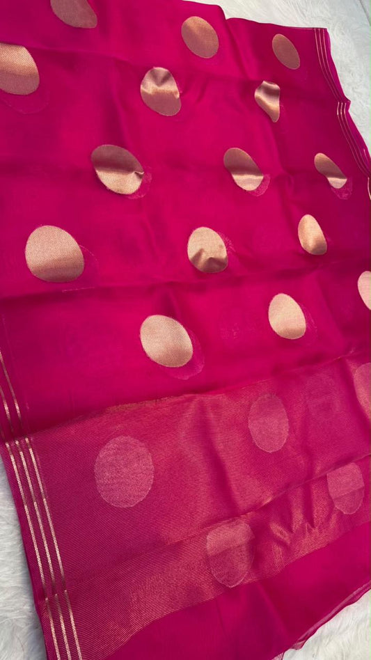 Banarasi Pure Organza Silk Zari Polka Dot Saree