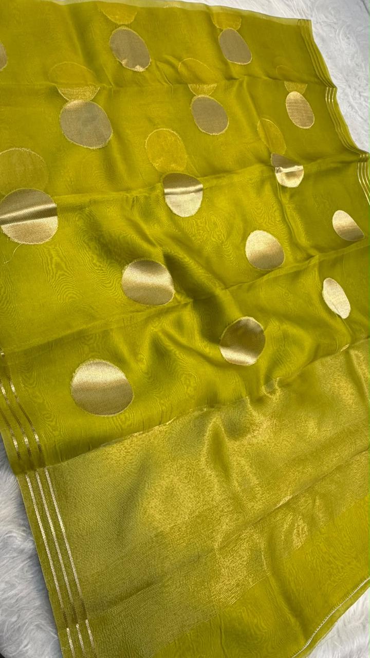 Banarasi Pure Organza Silk Zari Polka Dot Saree