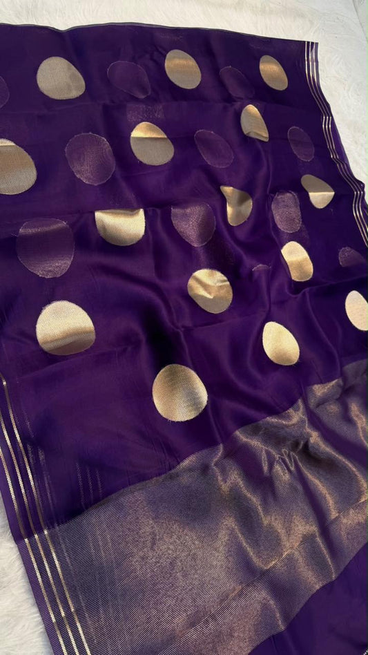 Banarasi Pure Organza Silk Zari Polka Dot Saree