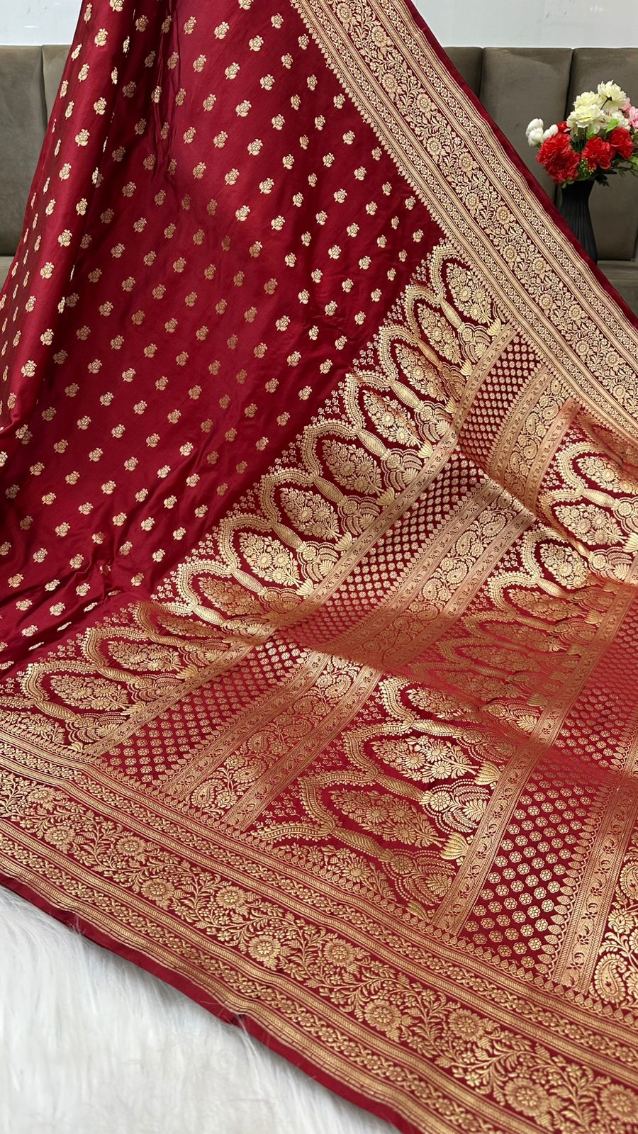 Handloom Pure Mashru Satin Silk Zari Buti Saree