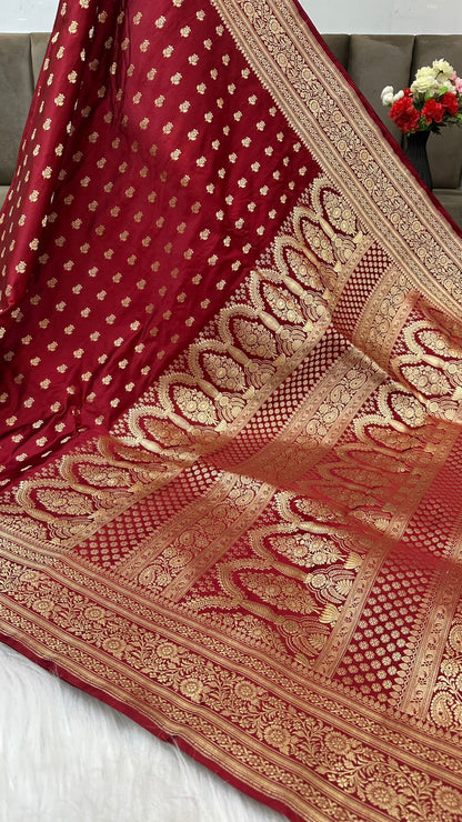 Handloom Pure Mashru Satin Silk Zari Buti Saree
