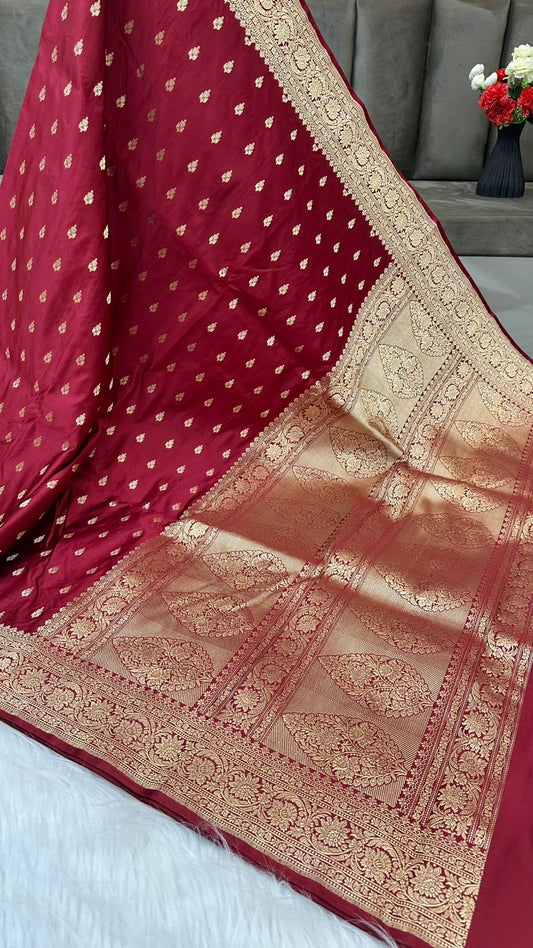 Handloom Pure Mashru Satin Silk Zari Buti Saree