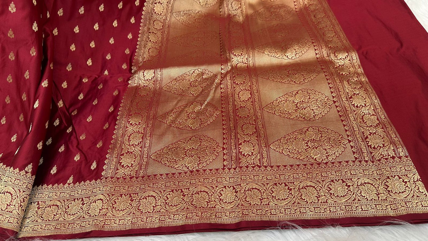 Handloom Pure Mashru Satin Silk Zari Buti Saree