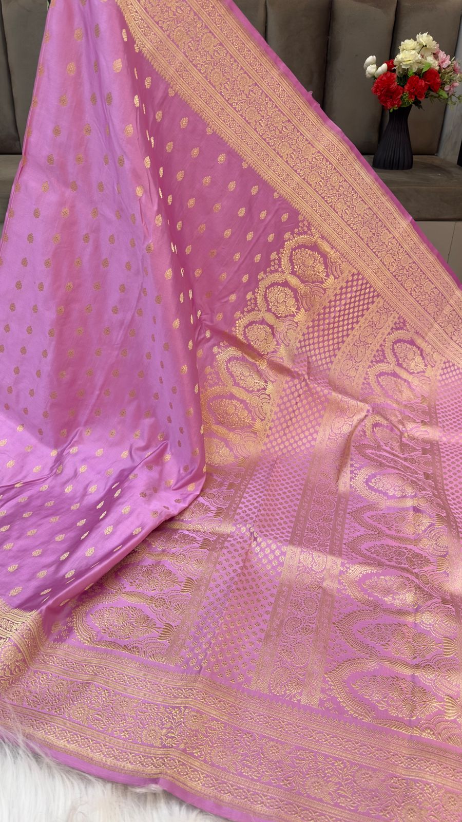 Handloom Pure Mashru Satin Silk Zari Buti Saree