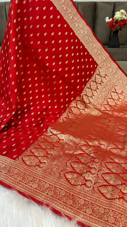 Handloom Pure Mashru Satin Silk Zari Buti Saree