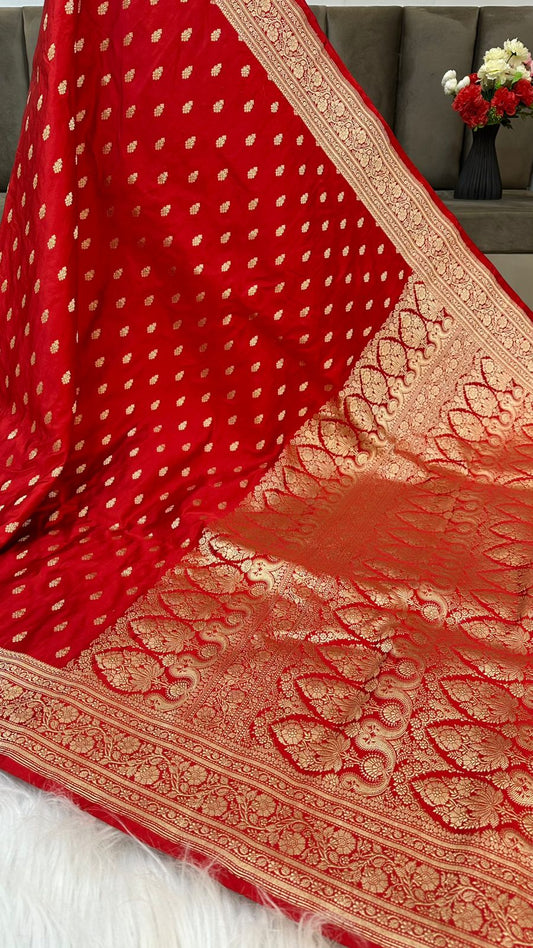 Handloom Pure Mashru Satin Silk Zari Buti Saree