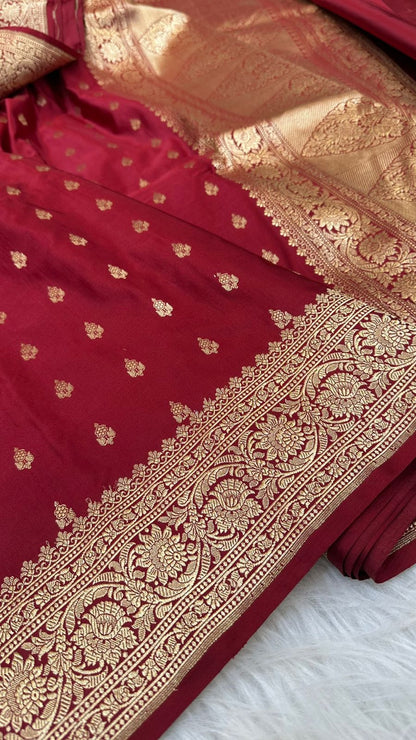 Handloom Pure Mashru Satin Silk Zari Buti Saree