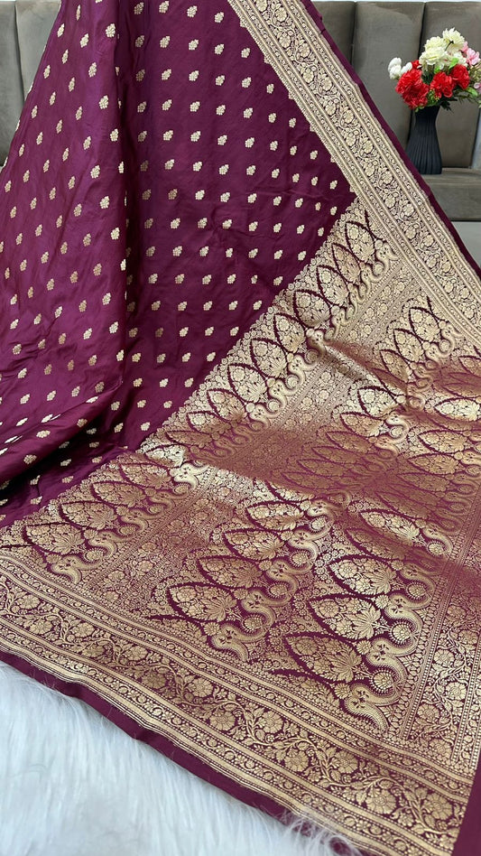 Handloom Pure Mashru Satin Silk Zari Buti Saree