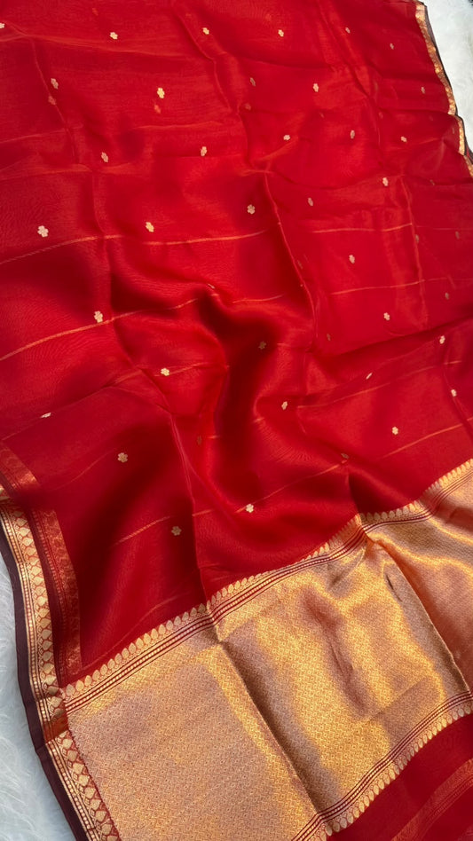 Handwoven Pure Organza Kadhua Buti Contrast Bewar Saree