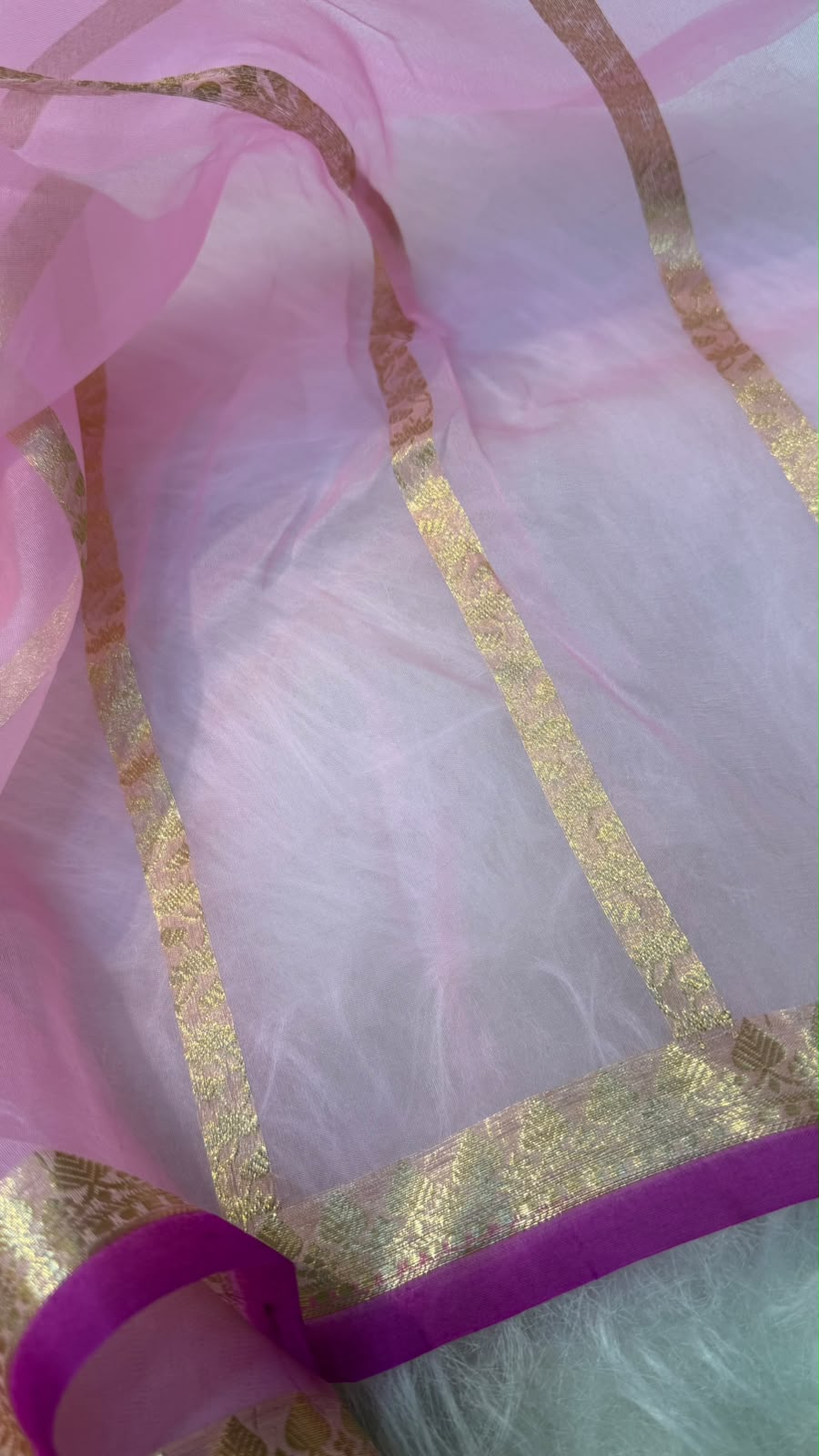 Handwoven Pure Organza Kadhua Buti Contrast Bewar Saree