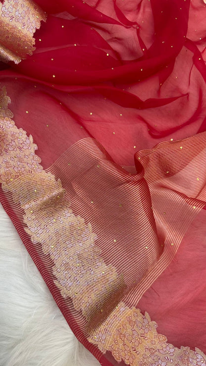 Pure Banarasi Organza Silk Zari Border Saree