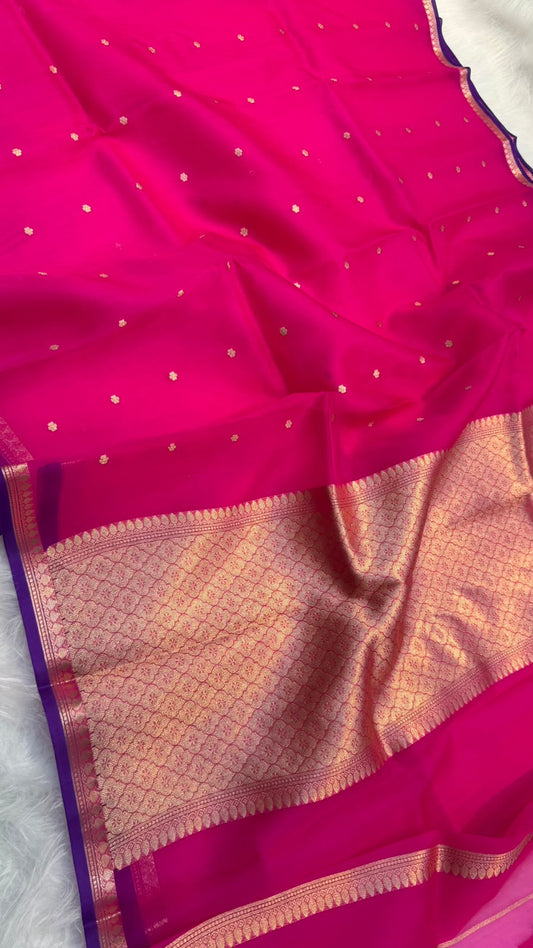 Handwoven Pure Organza Kadhua Buti Contrast Bewar Saree