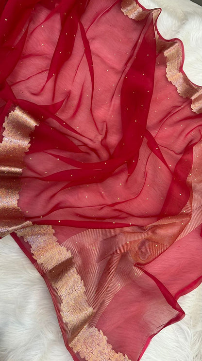 Pure Banarasi Organza Silk Zari Border Saree