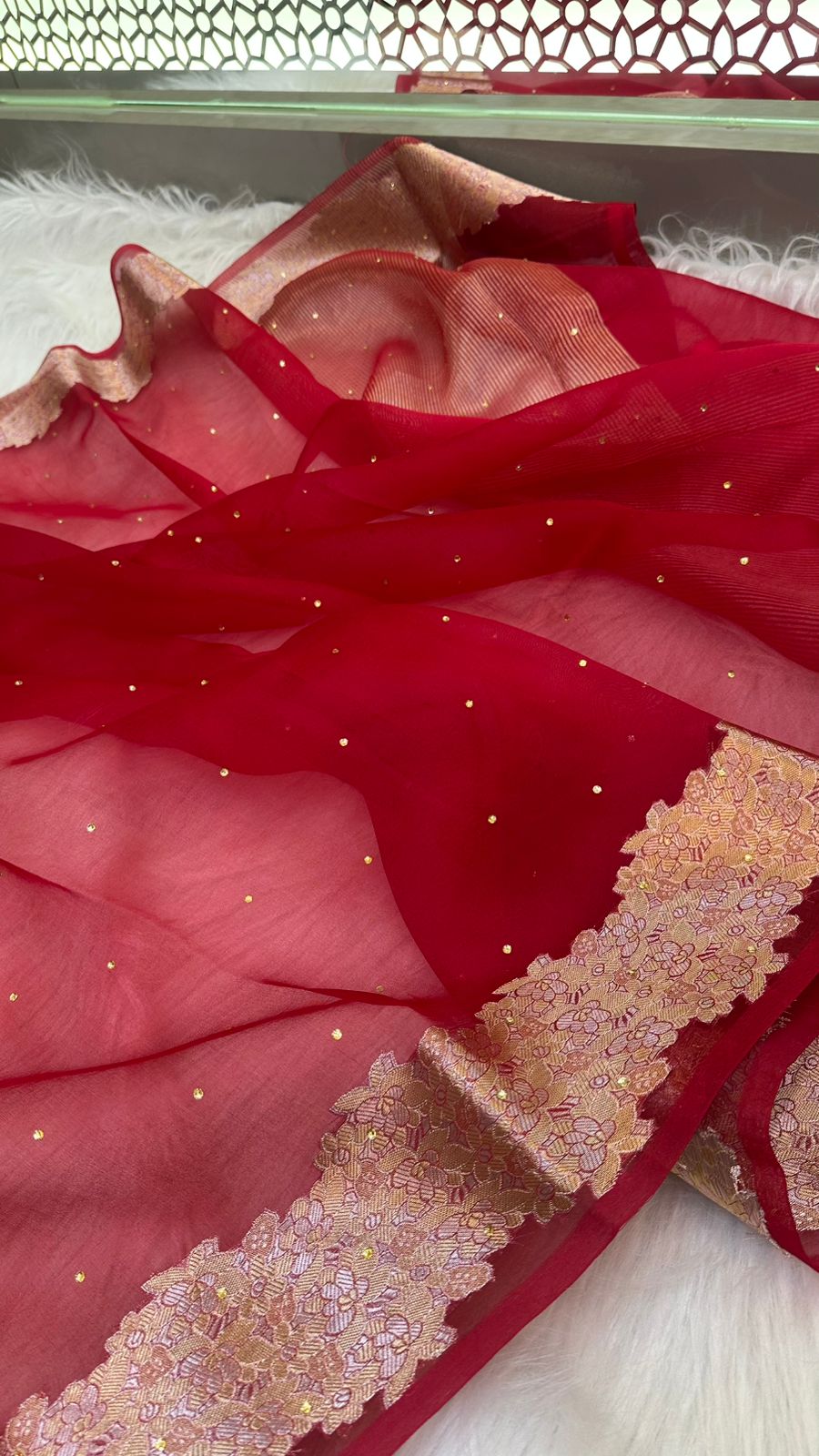 Pure Banarasi Organza Silk Zari Border Saree