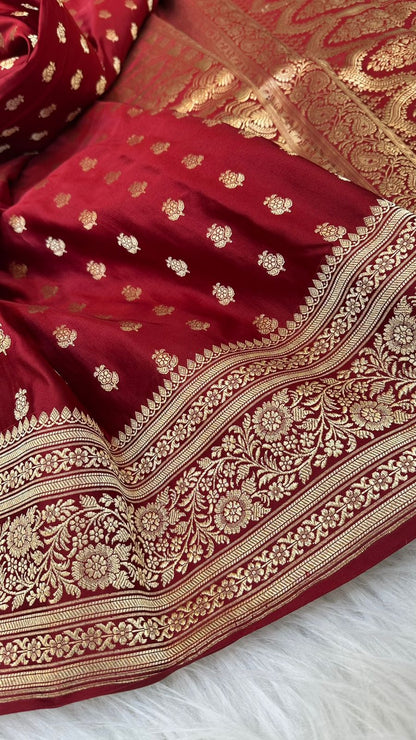 Handloom Pure Mashru Satin Silk Zari Buti Saree