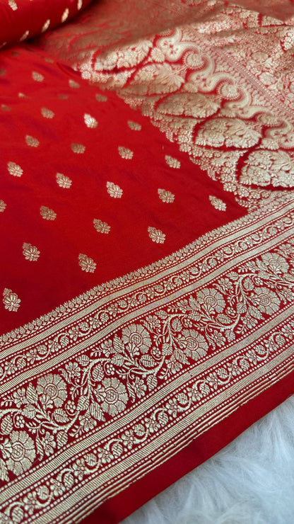 Handloom Pure Mashru Satin Silk Zari Buti Saree