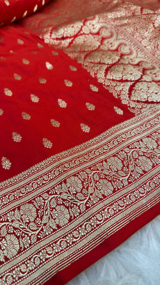 Handloom Pure Mashru Satin Silk Zari Buti Saree