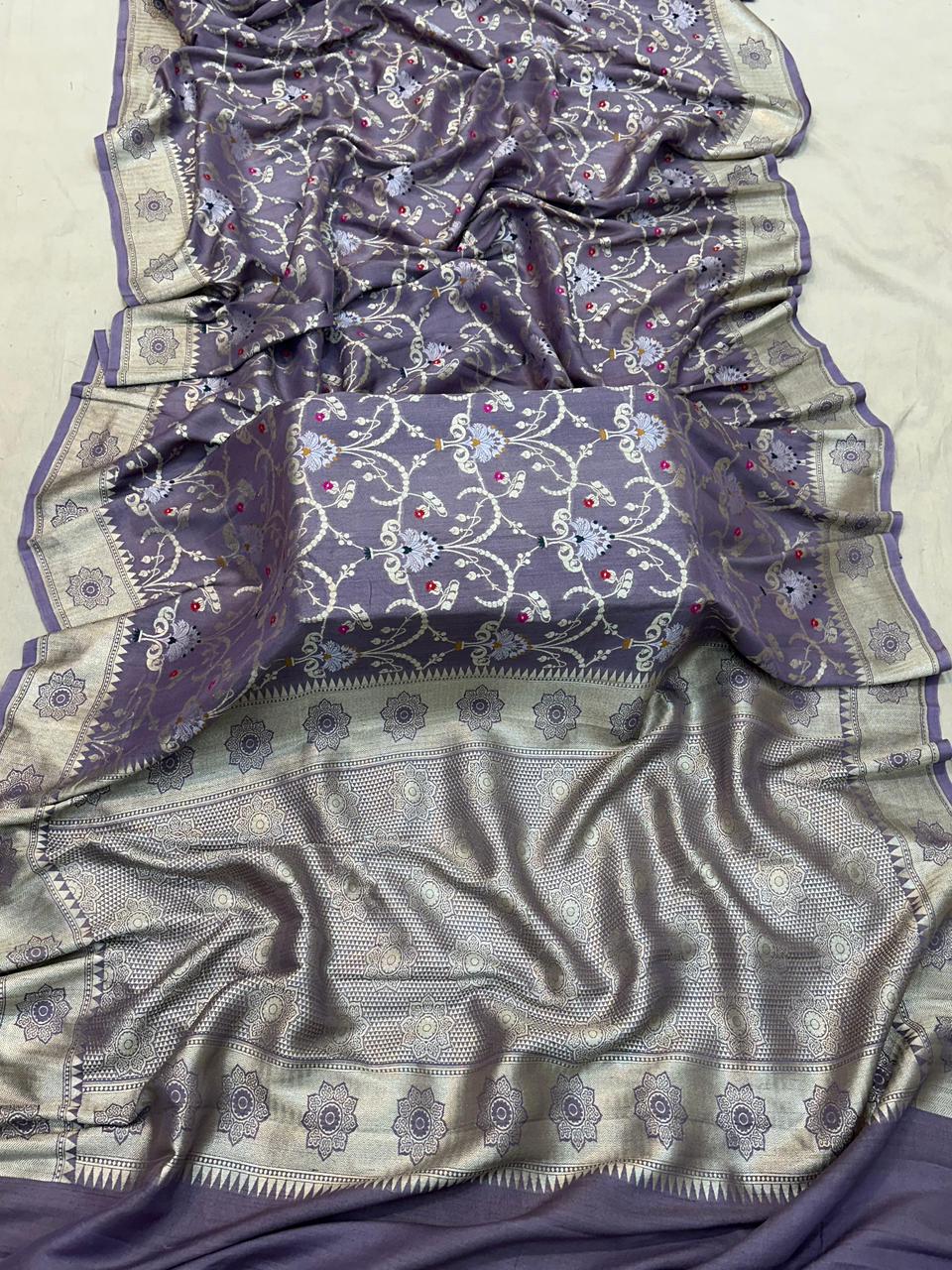 Handloom Pure Desi Tussar Silk Tilfi Work Saree